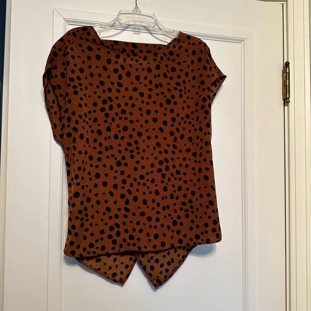 Brown Black Polka Dot Short Sleeve Blouse